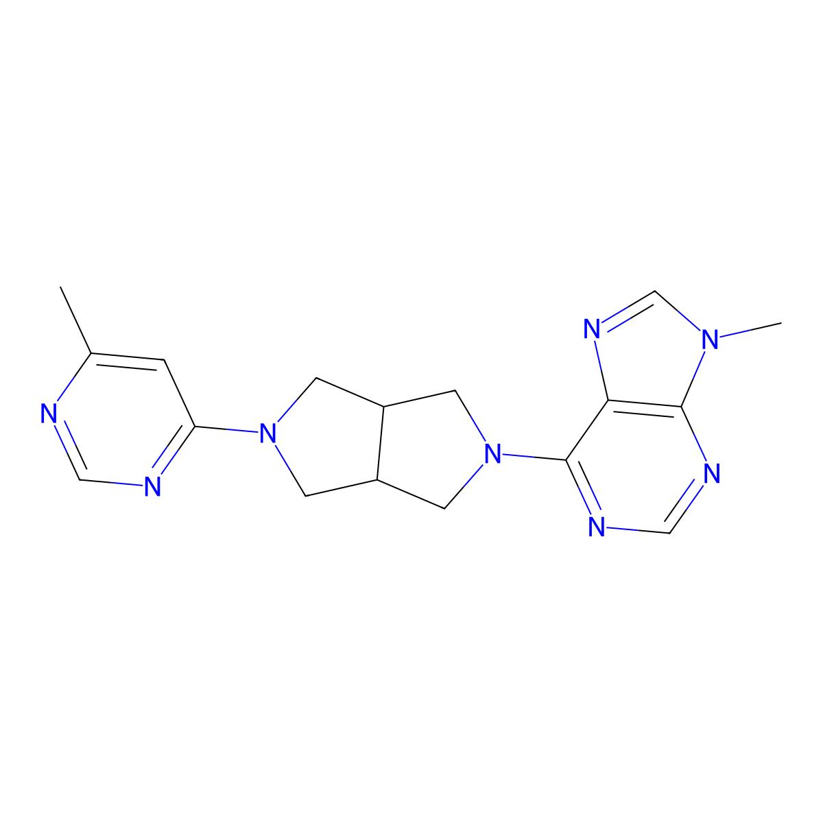9-methyl-6-[5-(6-methylpyrimidin-4-yl)-octahydropyrrolo[3,4-c]pyrrol-2-yl]-9H-purine molecular structure, CAS 2742062-32-2