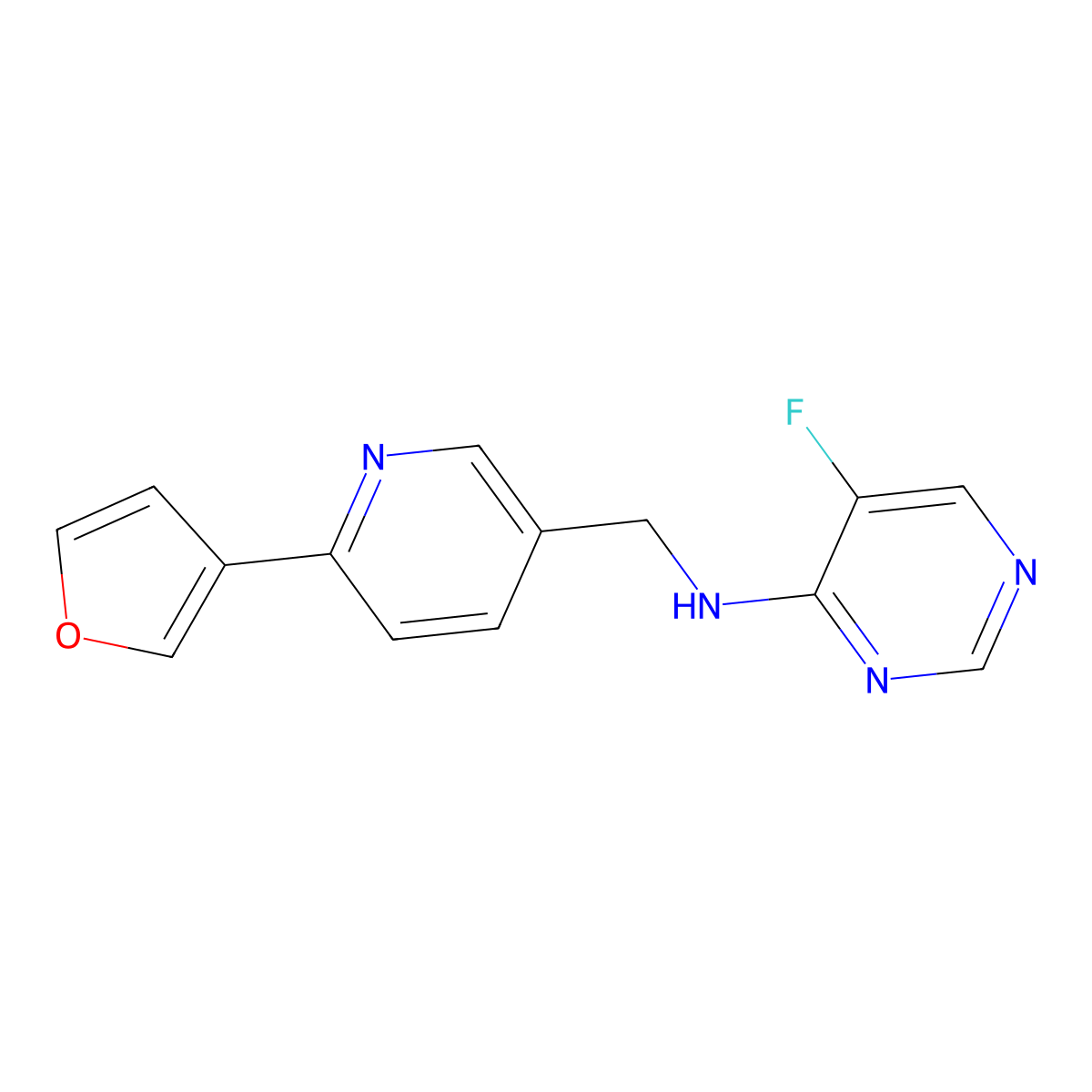 5-fluoro-N-{[6-(furan-3-yl)pyridin-3-yl]methyl}pyrimidin-4-amine molecular structure, CAS 2742062-37-7