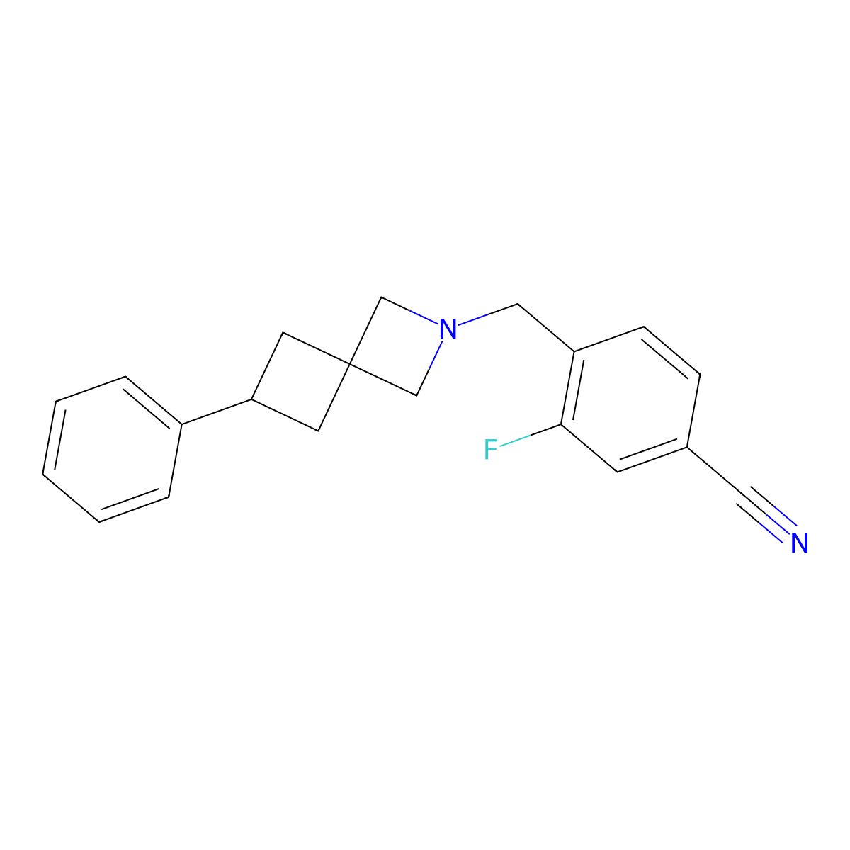 3-Fluoro-4-({6-phenyl-2-azaspiro[3.3]heptan-2-yl}methyl)benzonitrile molecular structure, CAS 2742062-38-8