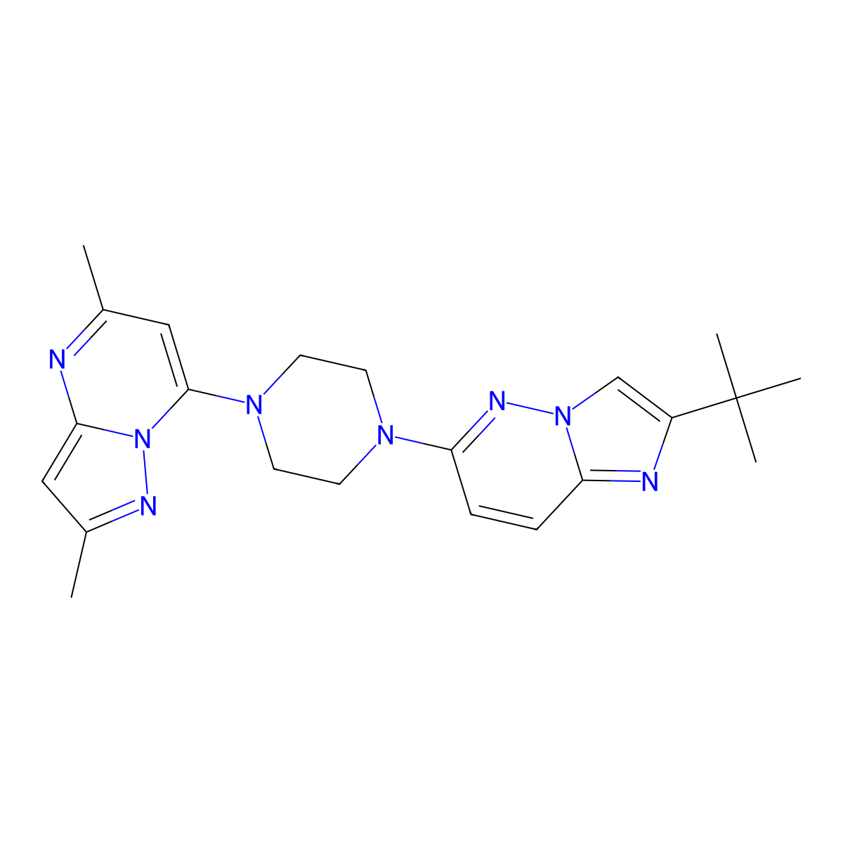 1-{2-Tert-butylimidazo[1,2-b]pyridazin-6-yl}-4-{2,5-dimethylpyrazolo[1,5-a]pyrimidin-7-yl}piperazine molecular structure, CAS 2742062-39-9