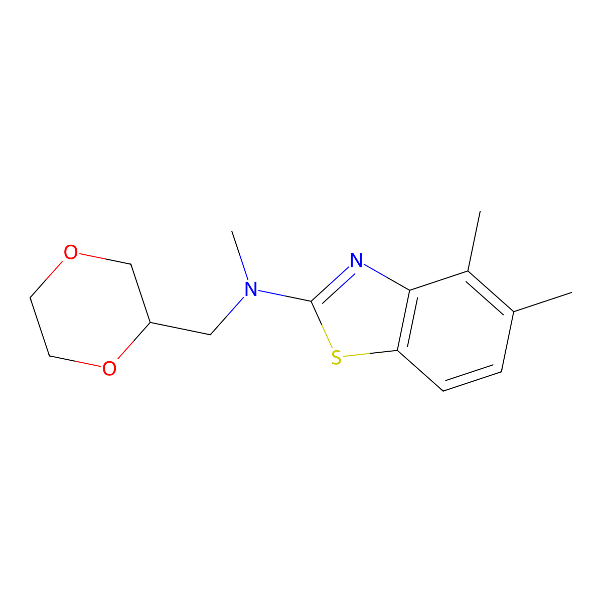 N-[(1,4-dioxan-2-yl)methyl]-N,4,5-trimethyl-1,3-benzothiazol-2-amine molecular structure, CAS 2742062-40-2