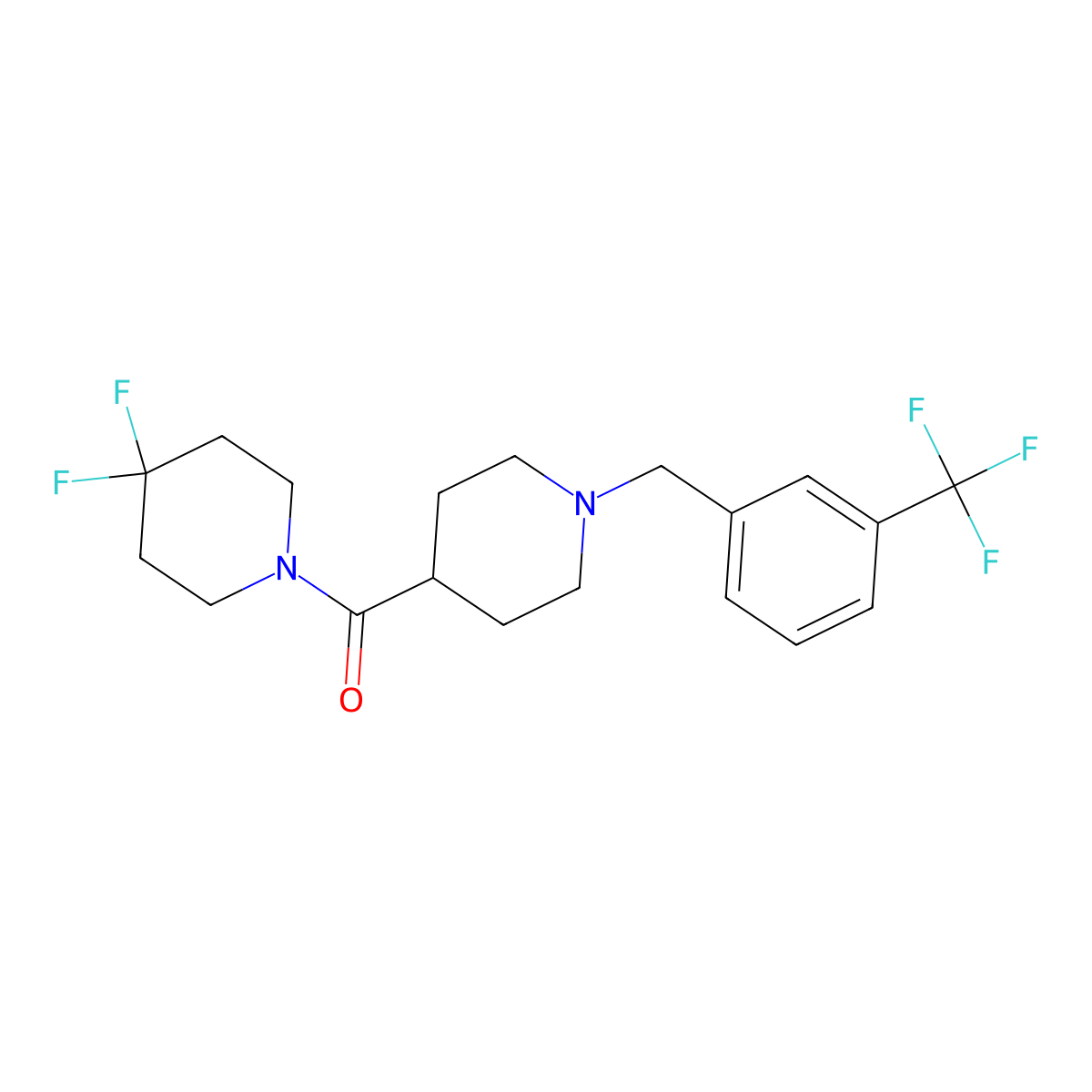 4,4-Difluoro-1-(1-{[3-(trifluoromethyl)phenyl]methyl}piperidine-4-carbonyl)piperidine molecular structure, CAS 2742062-42-4