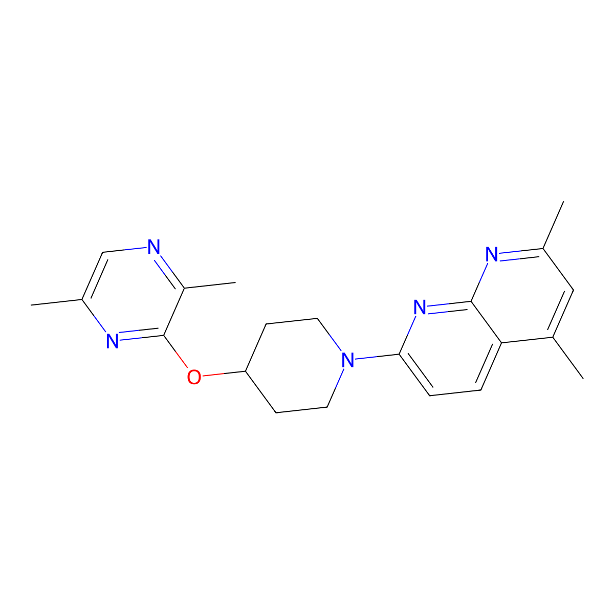 7-{4-[(3,6-Dimethylpyrazin-2-yl)oxy]piperidin-1-yl}-2,4-dimethyl-1,8-naphthyridine molecular structure, CAS 2742062-43-5