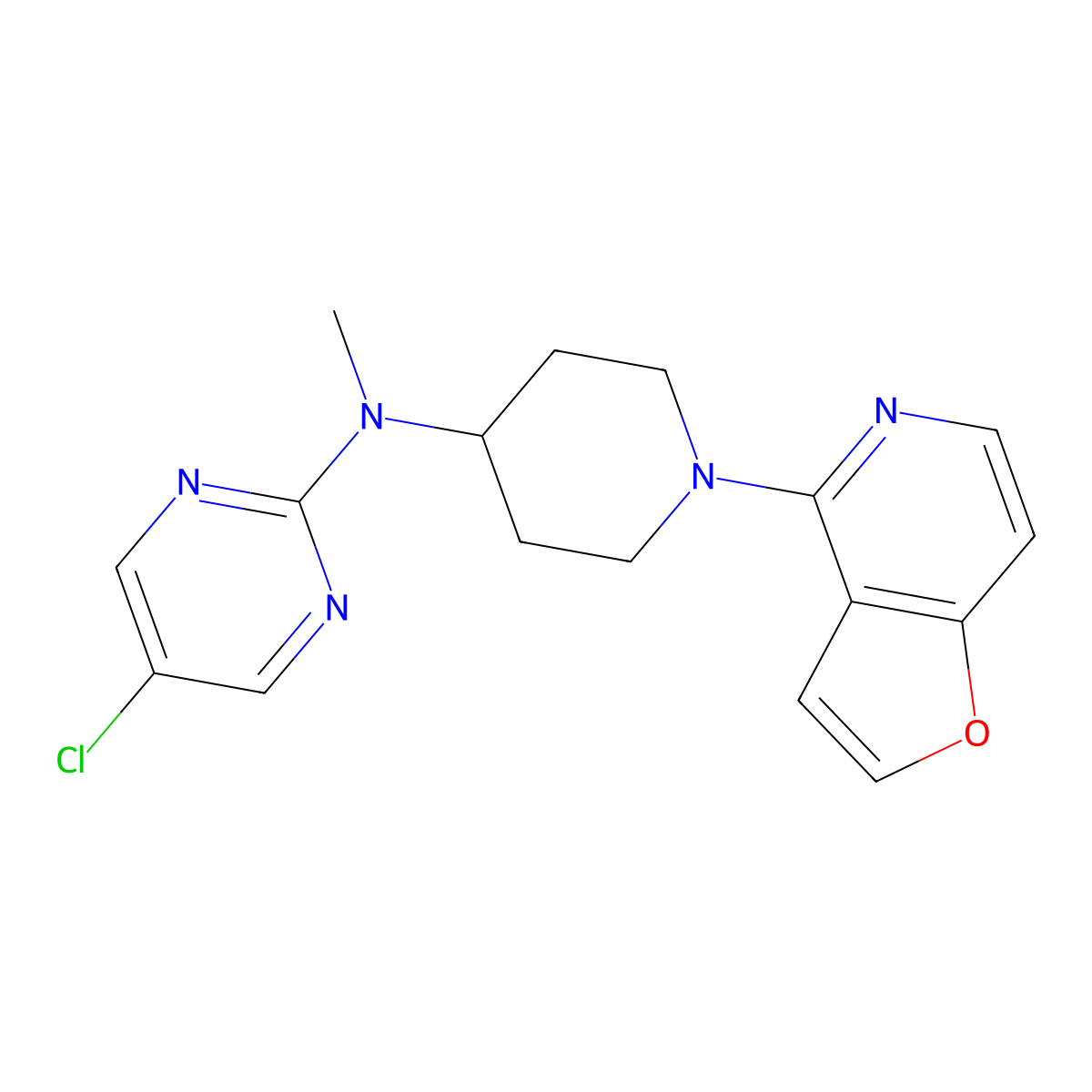5-chloro-N-(1-{furo[3,2-c]pyridin-4-yl}piperidin-4-yl)-N-methylpyrimidin-2-amine molecular structure, CAS 2742062-44-6