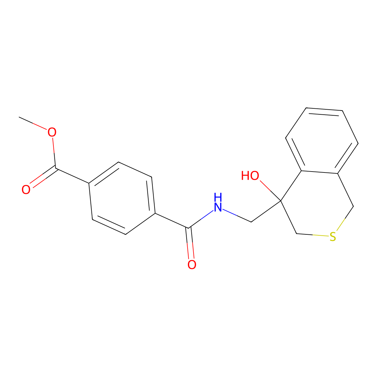 methyl 4-{[(4-hydroxy-3,4-dihydro-1H-2-benzothiopyran-4-yl)methyl]carbamoyl}benzoate molecular structure, CAS 2742062-46-8