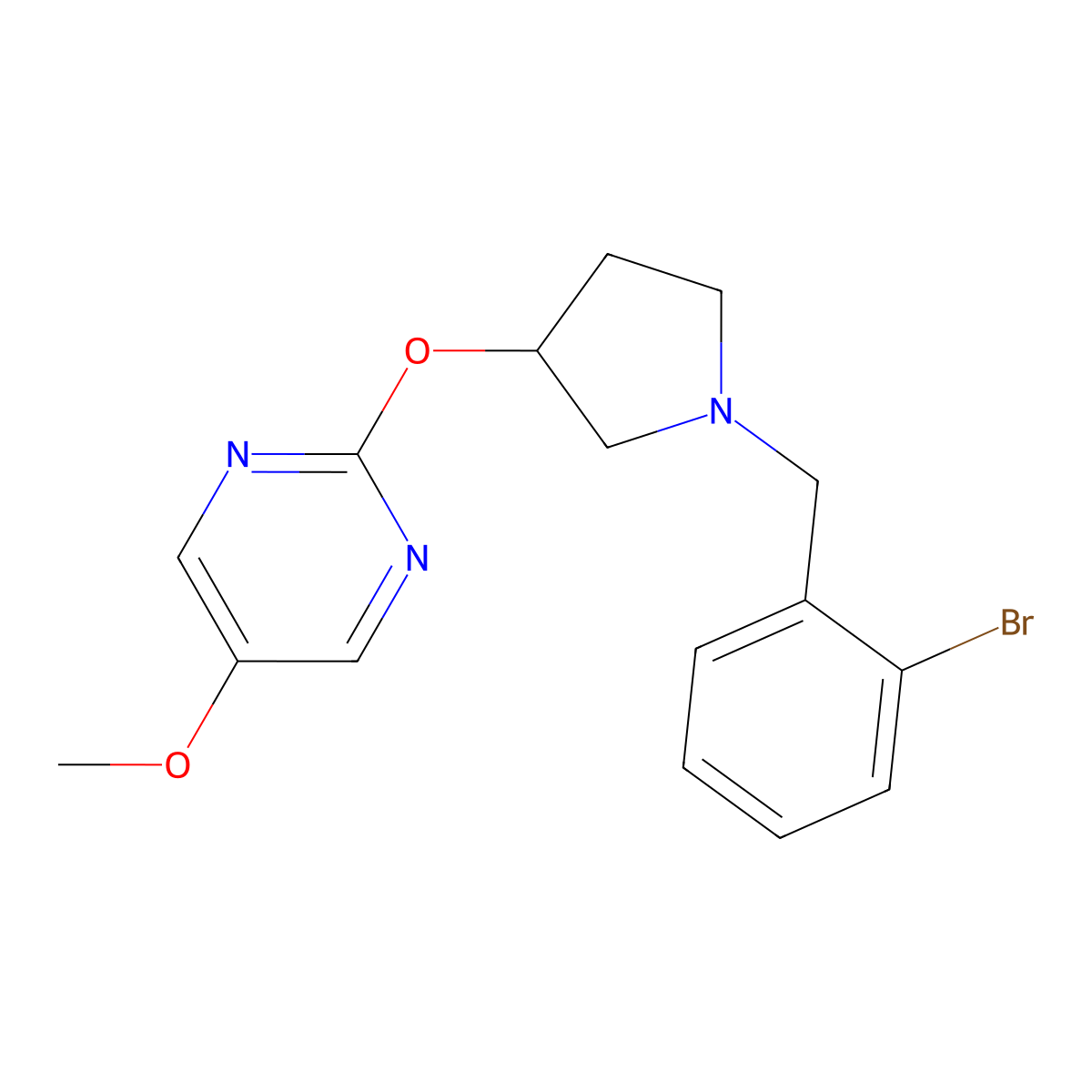 2-({1-[(2-Bromophenyl)methyl]pyrrolidin-3-yl}oxy)-5-methoxypyrimidine molecular structure, CAS 2742062-49-1