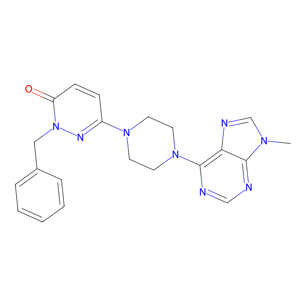 2-Benzyl-6-[4-(9-methylpurin-6-yl)piperazin-1-yl]pyridazin-3-one molecular structure, CAS 2742062-52-6