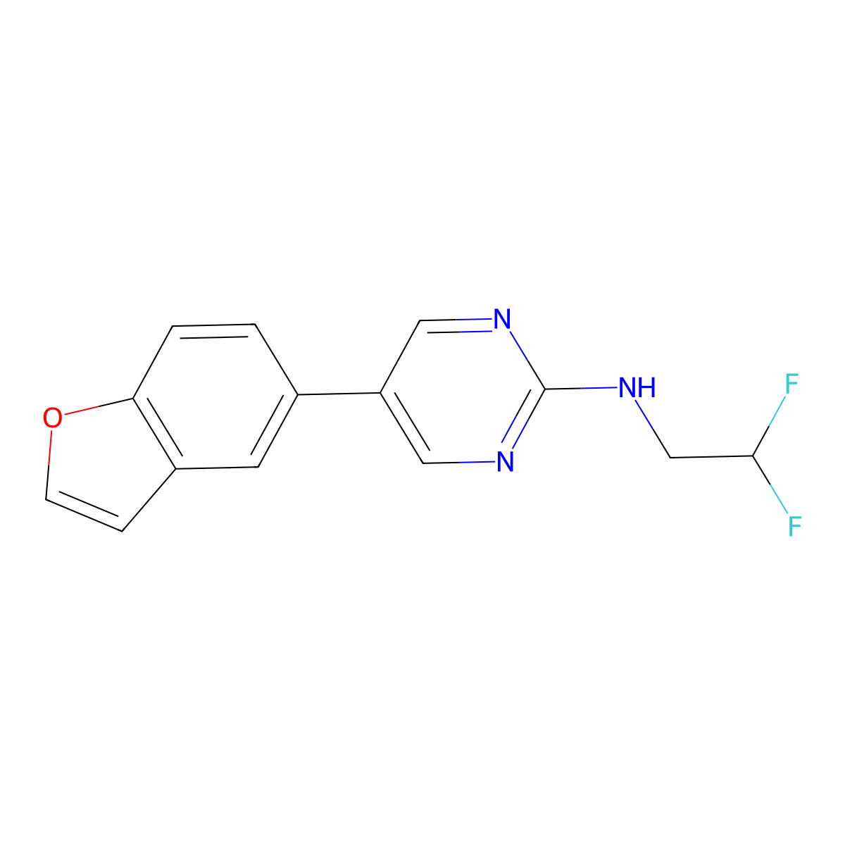 5-(1-benzofuran-5-yl)-N-(2,2-difluoroethyl)pyrimidin-2-amine molecular structure, CAS 2742062-53-7