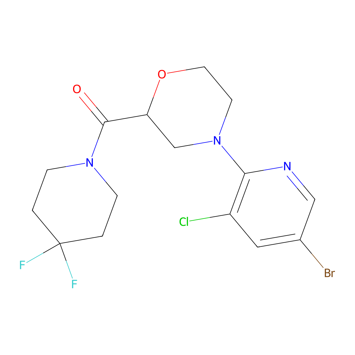 4-(5-Bromo-3-chloropyridin-2-yl)-2-(4,4-difluoropiperidine-1-carbonyl)morpholine molecular structure, CAS 2742062-58-2