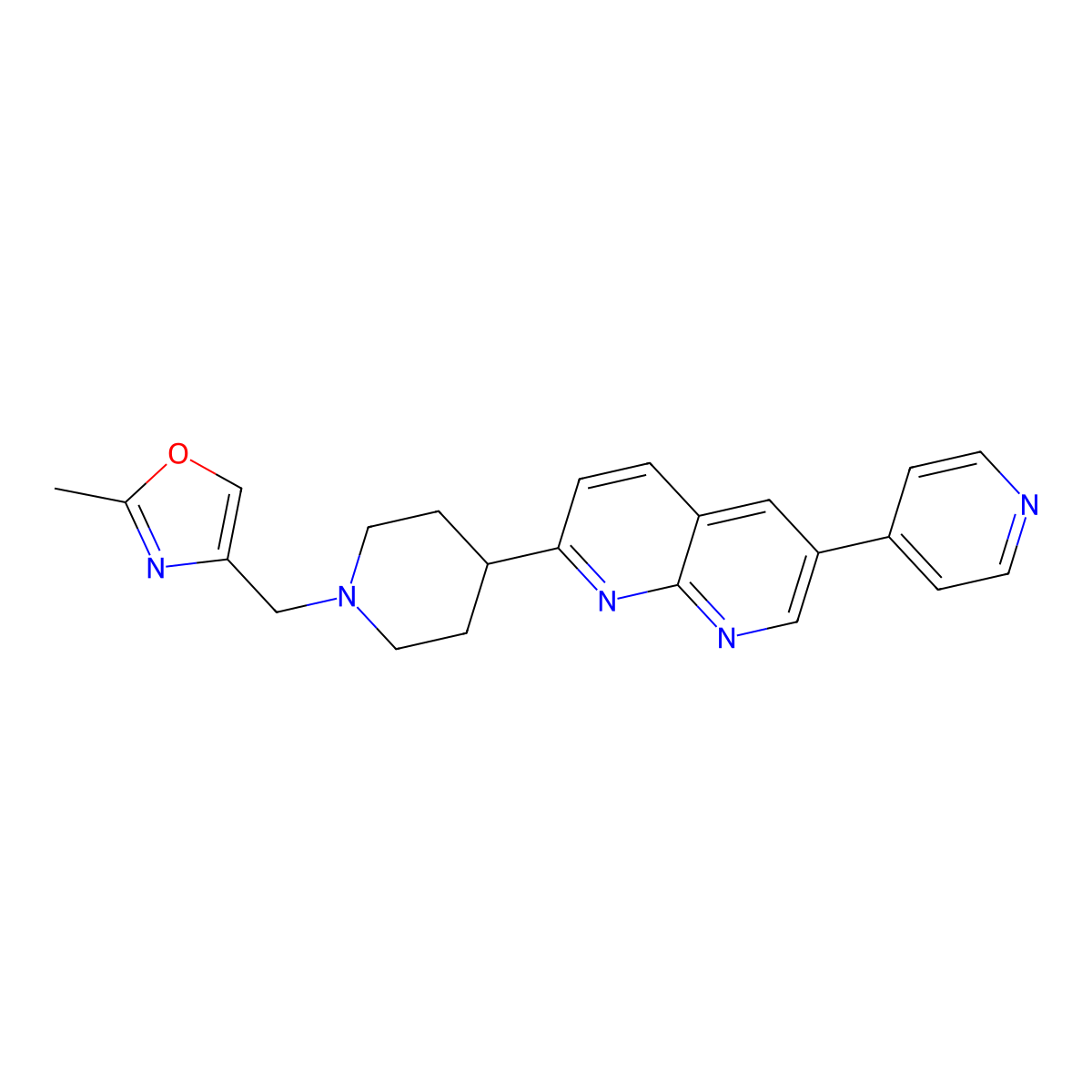 2-{1-[(2-Methyl-1,3-oxazol-4-yl)methyl]piperidin-4-yl}-6-(pyridin-4-yl)-1,8-naphthyridine molecular structure, CAS 2742062-64-0