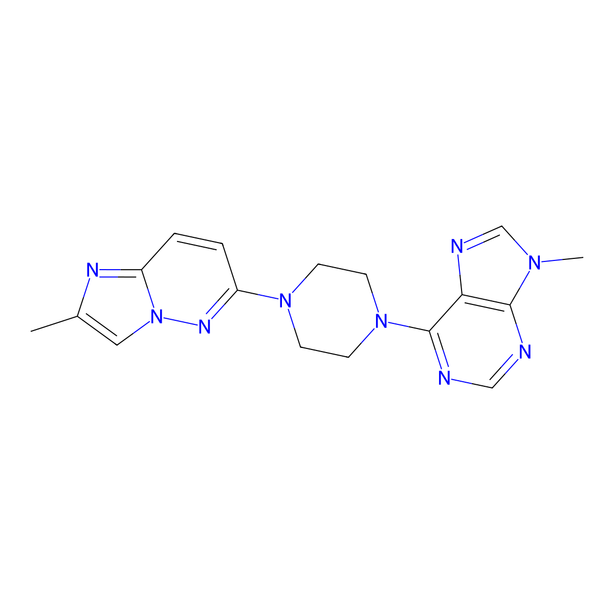9-methyl-6-(4-{2-methylimidazo[1,2-b]pyridazin-6-yl}piperazin-1-yl)-9H-purine molecular structure, CAS 2742062-65-1