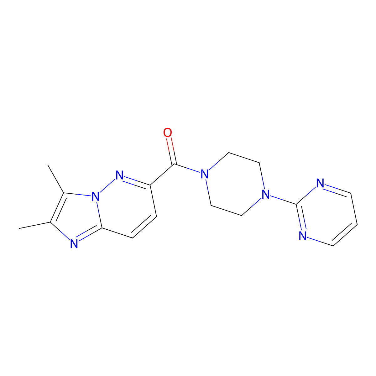 2-(4-{2,3-Dimethylimidazo[1,2-b]pyridazine-6-carbonyl}piperazin-1-yl)pyrimidine molecular structure, CAS 2742062-67-3