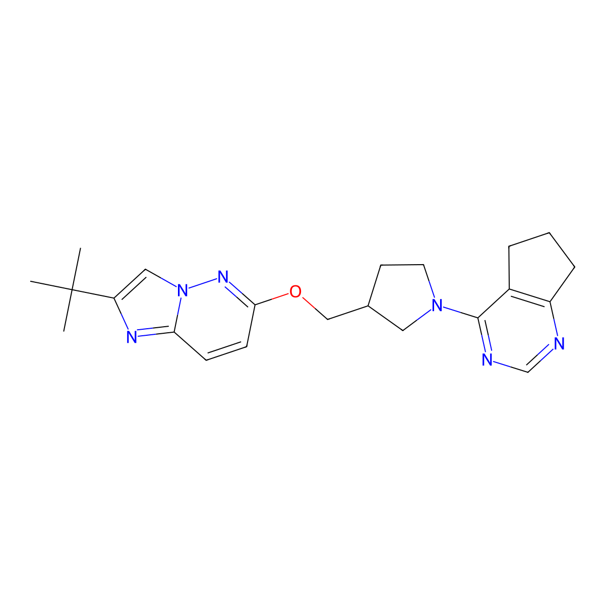 3-[({2-tert-butylimidazo[1,2-b]pyridazin-6-yl}oxy)methyl]-1-{5H,6H,7H-cyclopenta[d]pyrimidin-4-yl}pyrrolidine molecular structure, CAS 2742062-68-4