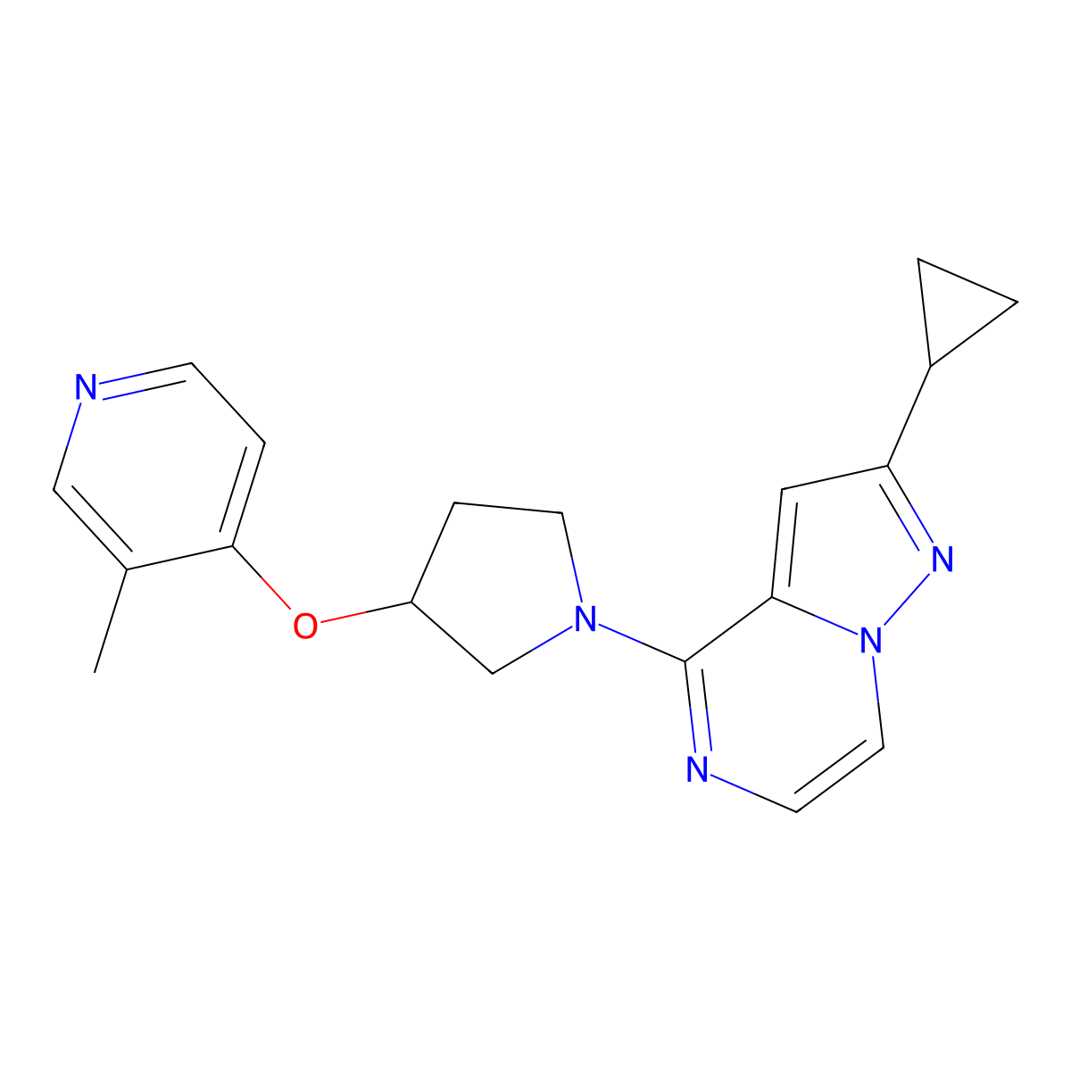 4-[(1-{2-Cyclopropylpyrazolo[1,5-a]pyrazin-4-yl}pyrrolidin-3-yl)oxy]-3-methylpyridine molecular structure, CAS 2742062-71-9