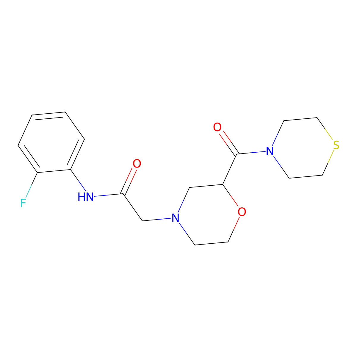 N-(2-fluorophenyl)-2-[2-(thiomorpholine-4-carbonyl)morpholin-4-yl]acetamide molecular structure, CAS 2742062-72-0