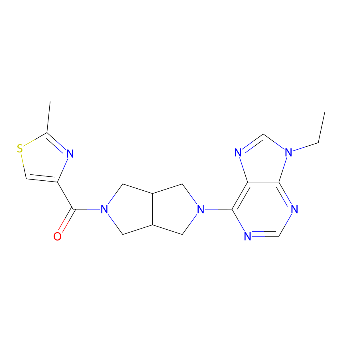 9-ethyl-6-[5-(2-methyl-1,3-thiazole-4-carbonyl)-octahydropyrrolo[3,4-c]pyrrol-2-yl]-9H-purine molecular structure, CAS 2742062-73-1
