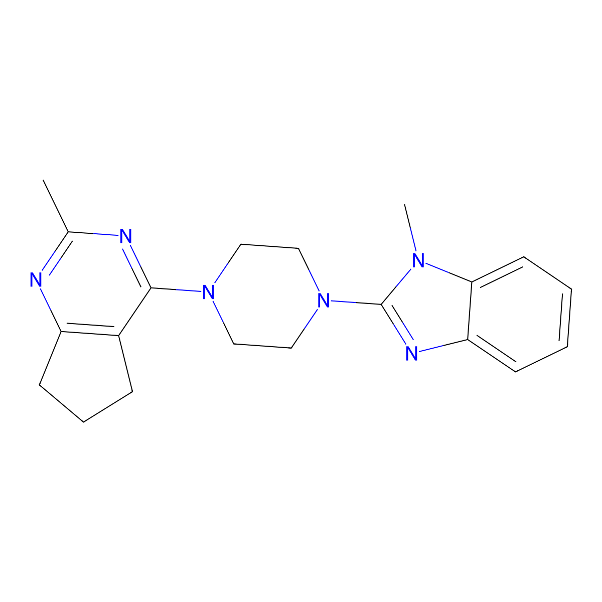 1-methyl-2-(4-{2-methyl-5H,6H,7H-cyclopenta[d]pyrimidin-4-yl}piperazin-1-yl)-1H-1,3-benzodiazole molecular structure, CAS 2742062-74-2