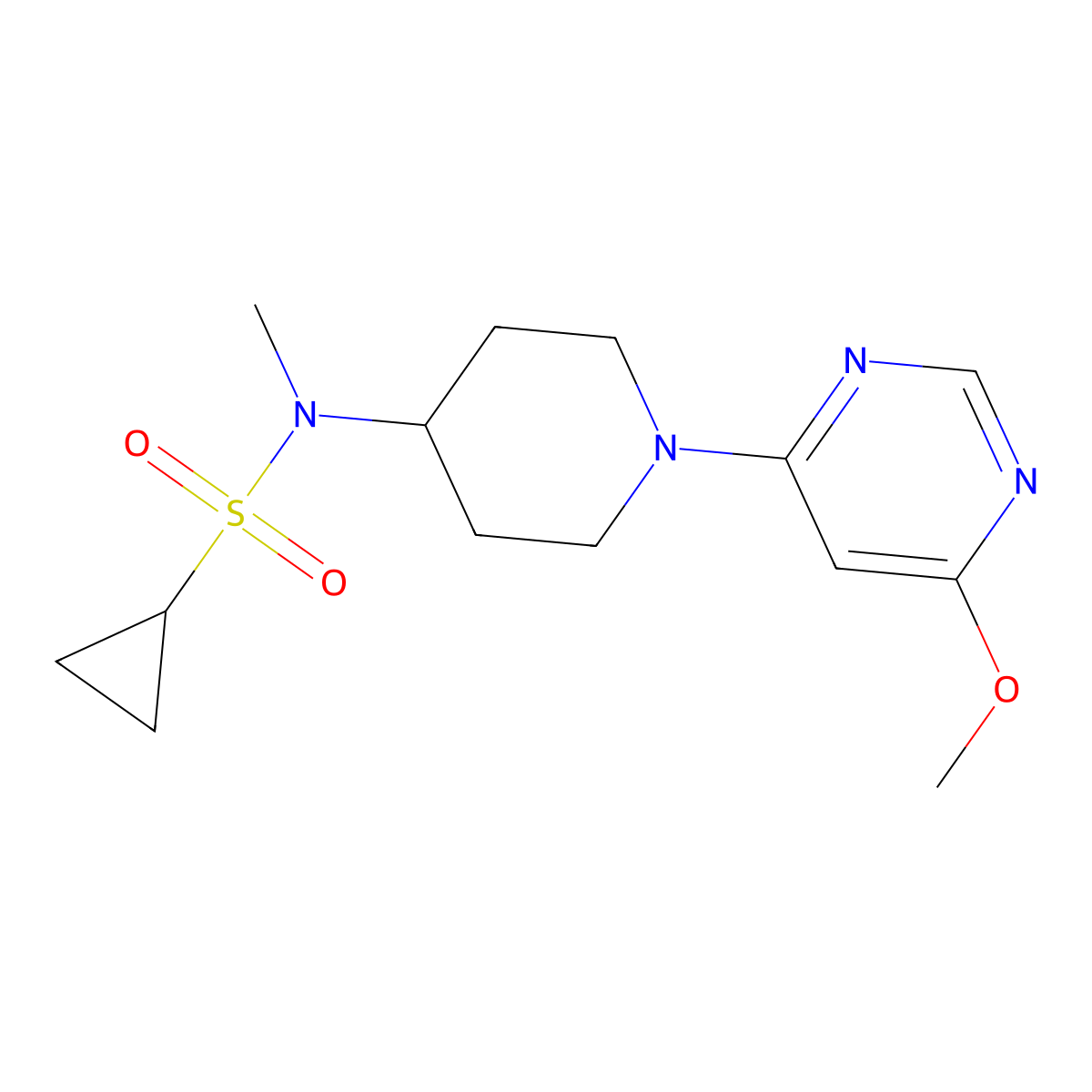 N-[1-(6-methoxypyrimidin-4-yl)piperidin-4-yl]-N-methylcyclopropanesulfonamide molecular structure, CAS 2742062-76-4