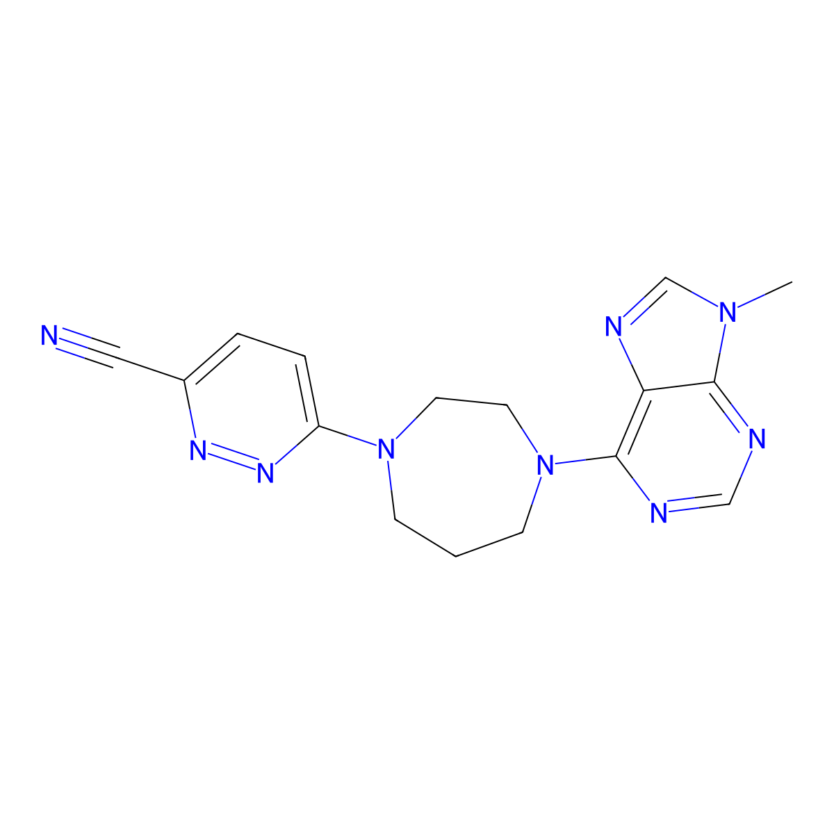 6-[4-(9-methyl-9H-purin-6-yl)-1,4-diazepan-1-yl]pyridazine-3-carbonitrile molecular structure, CAS 2742062-78-6