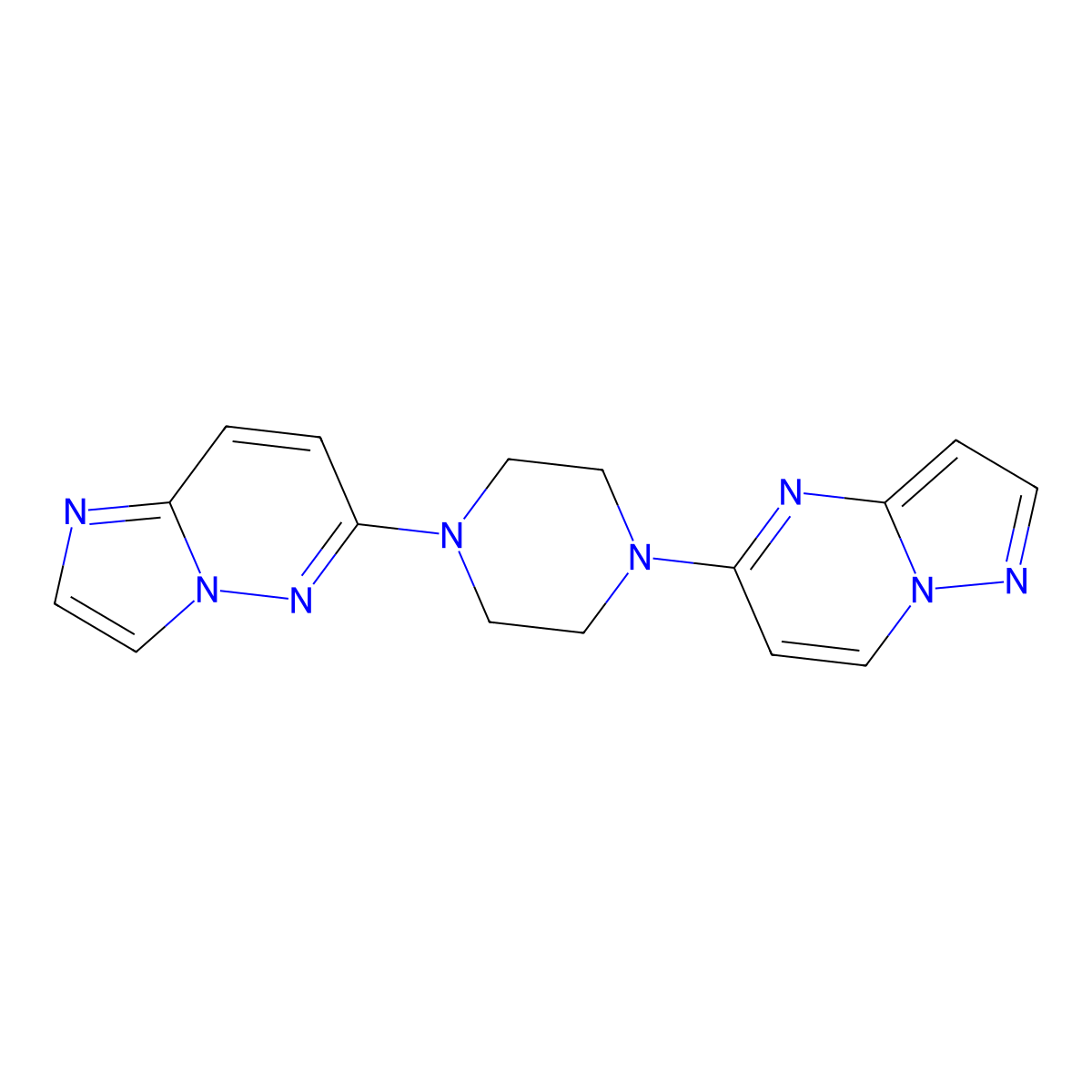 1-{Imidazo[1,2-b]pyridazin-6-yl}-4-{pyrazolo[1,5-a]pyrimidin-5-yl}piperazine molecular structure, CAS 2742062-79-7