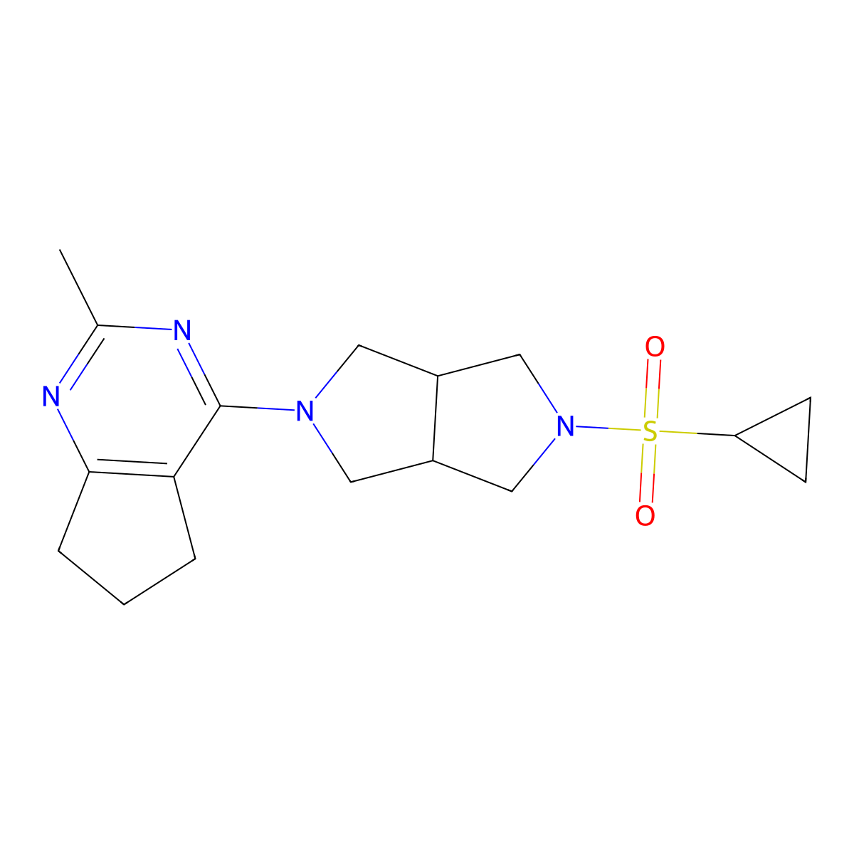 2-(cyclopropanesulfonyl)-5-{2-methyl-5H,6H,7H-cyclopenta[d]pyrimidin-4-yl}-octahydropyrrolo[3,4-c]pyrrole molecular structure, CAS 2742062-84-4
