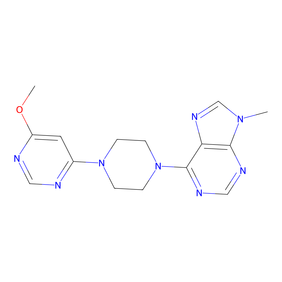 6-[4-(6-methoxypyrimidin-4-yl)piperazin-1-yl]-9-methyl-9H-purine molecular structure, CAS 2742062-85-5
