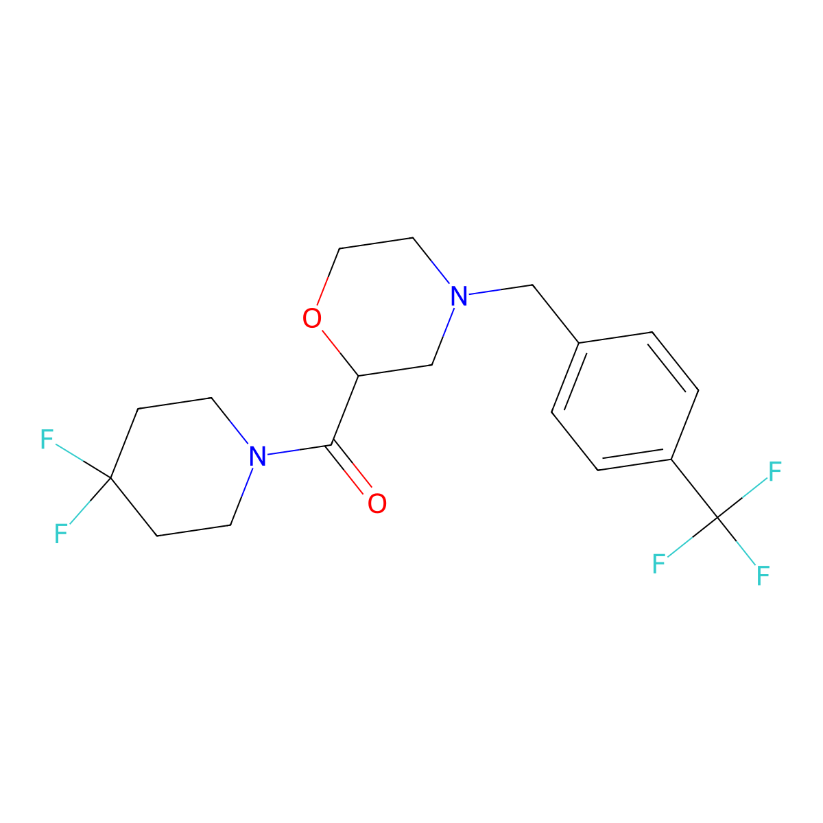 2-(4,4-Difluoropiperidine-1-carbonyl)-4-{[4-(trifluoromethyl)phenyl]methyl}morpholine molecular structure, CAS 2742062-87-7
