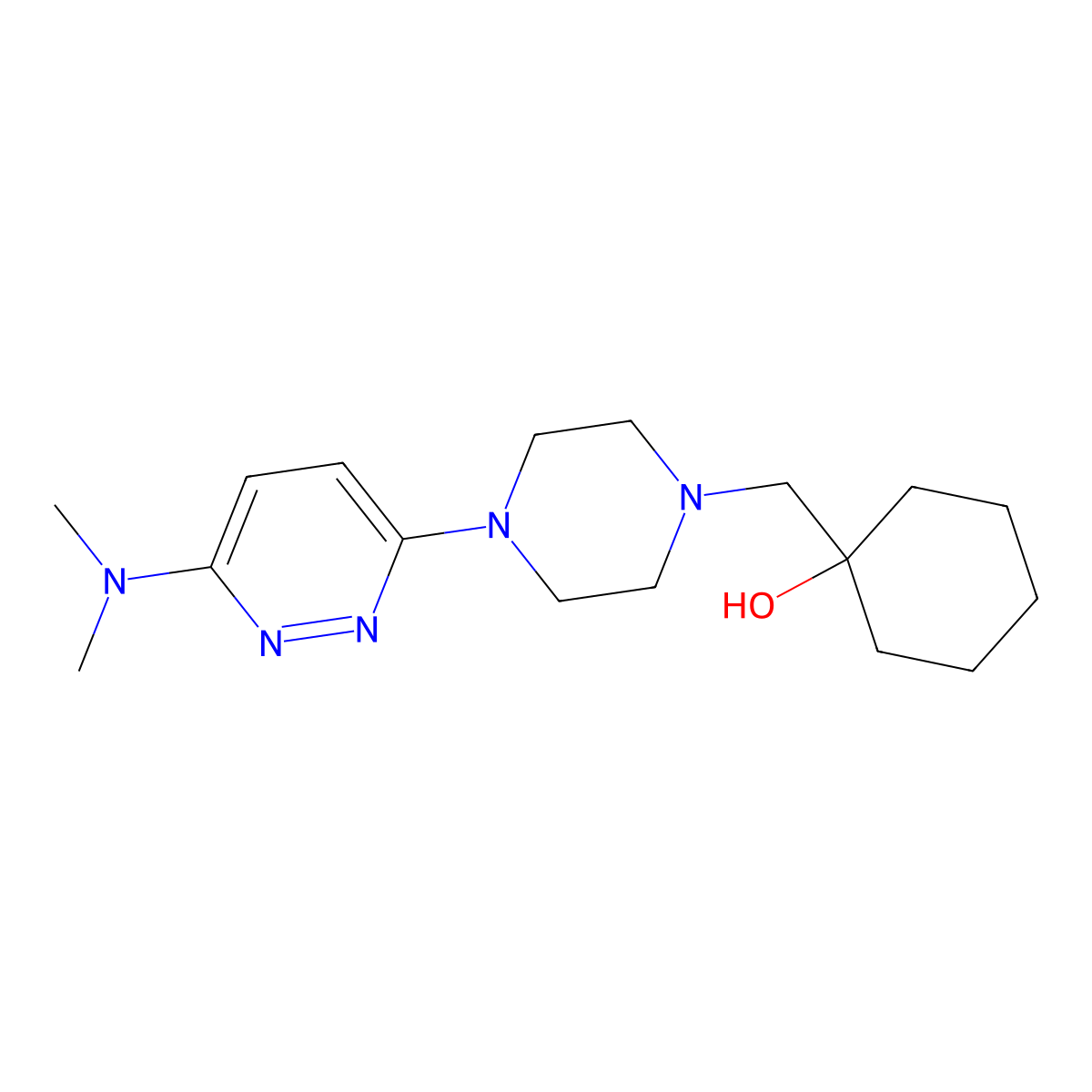 1-({4-[6-(Dimethylamino)pyridazin-3-yl]piperazin-1-yl}methyl)cyclohexan-1-ol molecular structure, CAS 2742062-93-5