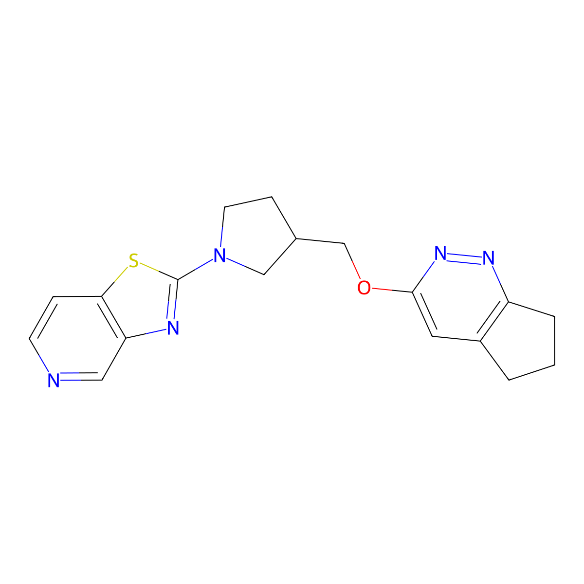 3-({5H,6H,7H-cyclopenta[c]pyridazin-3-yloxy}methyl)-1-{[1,3]thiazolo[4,5-c]pyridin-2-yl}pyrrolidine molecular structure, CAS 2742062-95-7