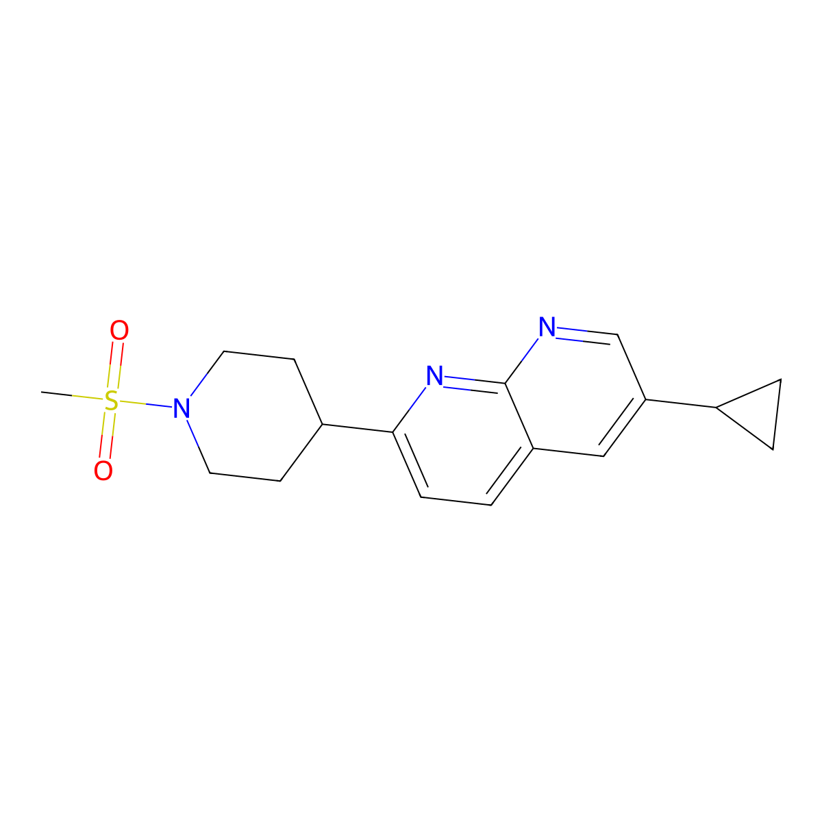 6-Cyclopropyl-2-(1-methanesulfonylpiperidin-4-yl)-1,8-naphthyridine molecular structure, CAS 2742063-00-7