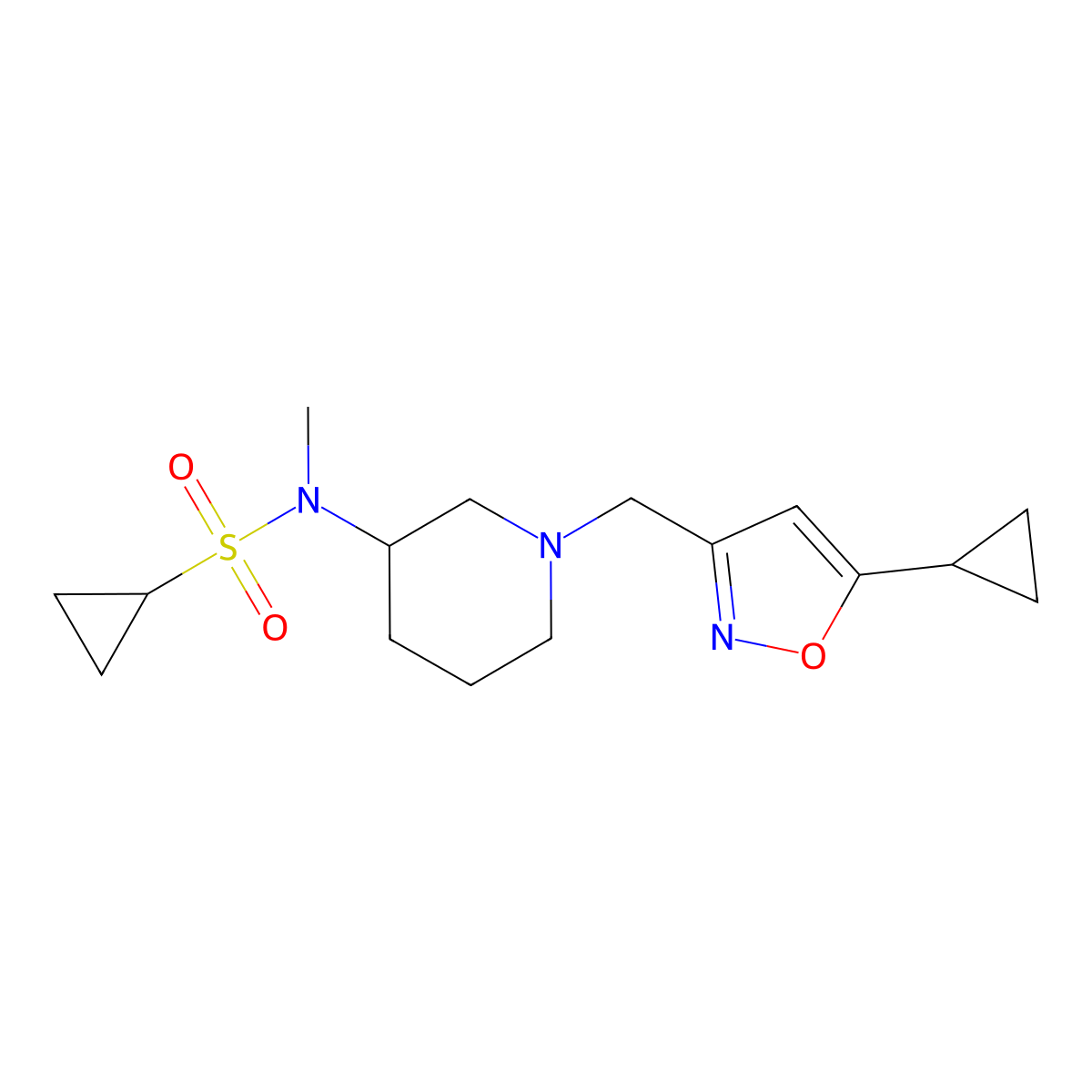 N-{1-[(5-cyclopropyl-1,2-oxazol-3-yl)methyl]piperidin-3-yl}-N-methylcyclopropanesulfonamide molecular structure, CAS 2742063-02-9
