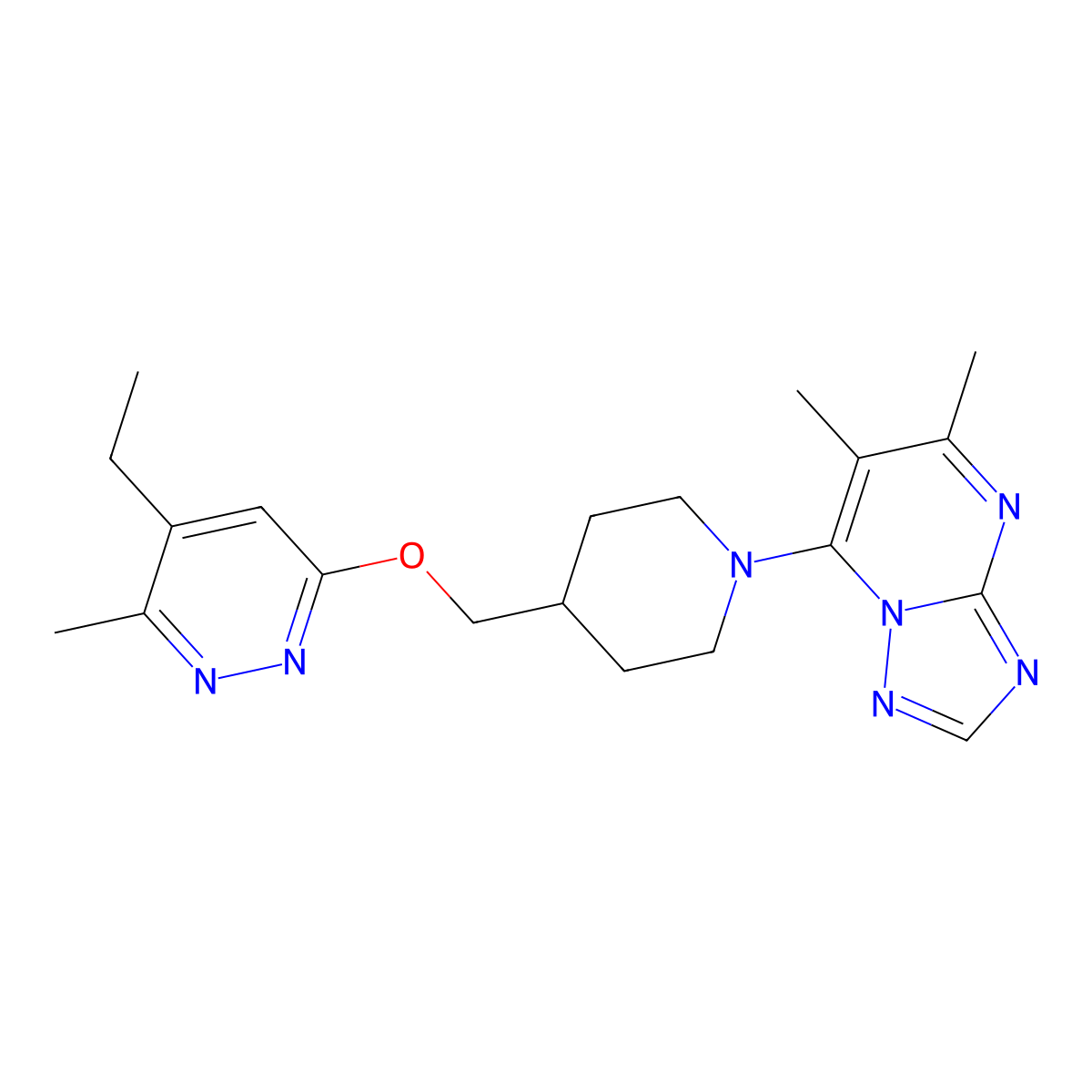 6-[(1-{5,6-Dimethyl-[1,2,4]triazolo[1,5-a]pyrimidin-7-yl}piperidin-4-yl)methoxy]-4-ethyl-3-methylpyridazine molecular structure, CAS 2742063-05-2
