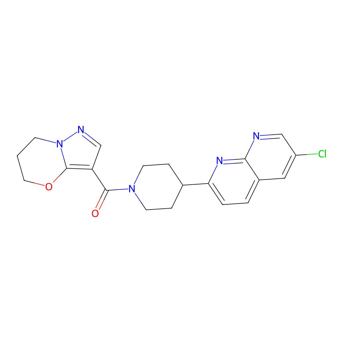 6-chloro-2-(1-{5H,6H,7H-pyrazolo[3,2-b][1,3]oxazine-3-carbonyl}piperidin-4-yl)-1,8-naphthyridine molecular structure, CAS 2742063-08-5