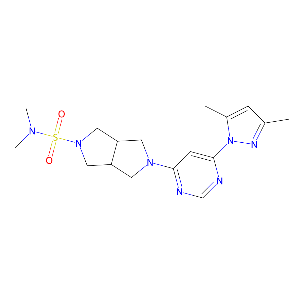 5-[6-(3,5-dimethyl-1H-pyrazol-1-yl)pyrimidin-4-yl]-N,N-dimethyl-octahydropyrrolo[3,4-c]pyrrole-2-sulfonamide molecular structure, CAS 2742063-13-2