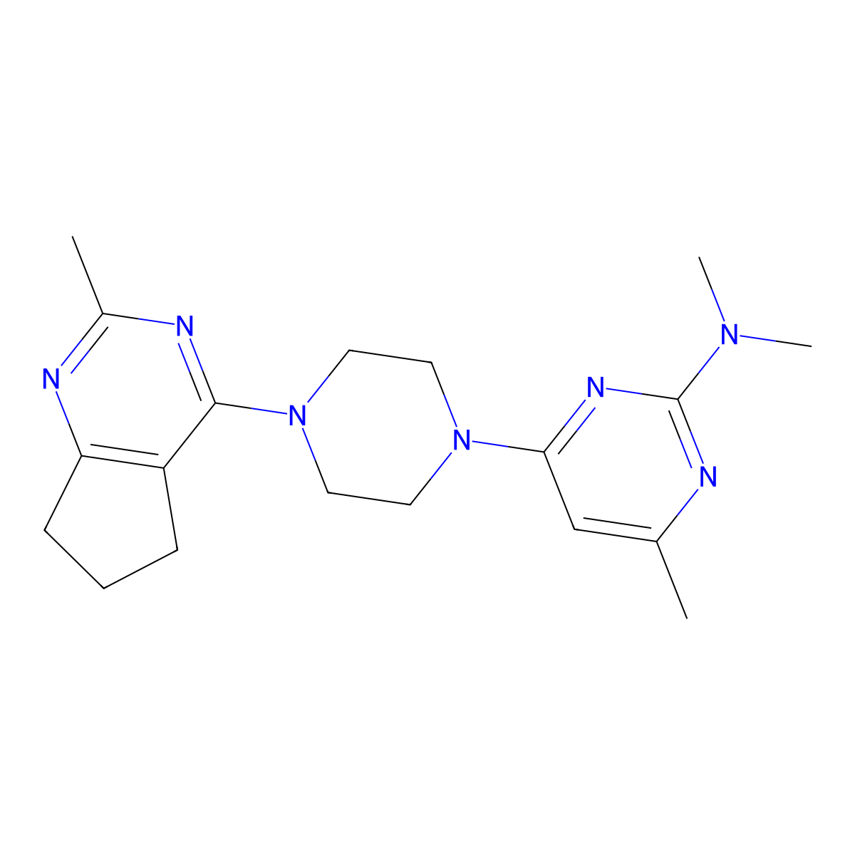 N,N,4-trimethyl-6-(4-{2-methyl-5H,6H,7H-cyclopenta[d]pyrimidin-4-yl}piperazin-1-yl)pyrimidin-2-amine molecular structure, CAS 2742063-15-4