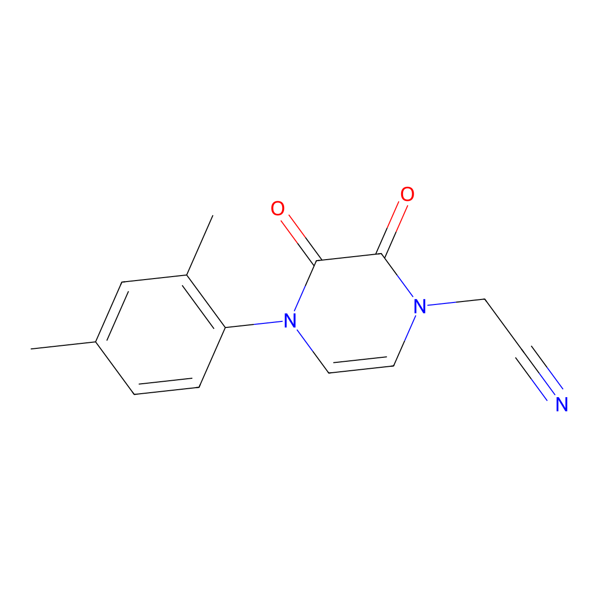 2-[4-(2,4-Dimethylphenyl)-2,3-dioxo-1,2,3,4-tetrahydropyrazin-1-yl]acetonitrile molecular structure, CAS 2742063-19-8