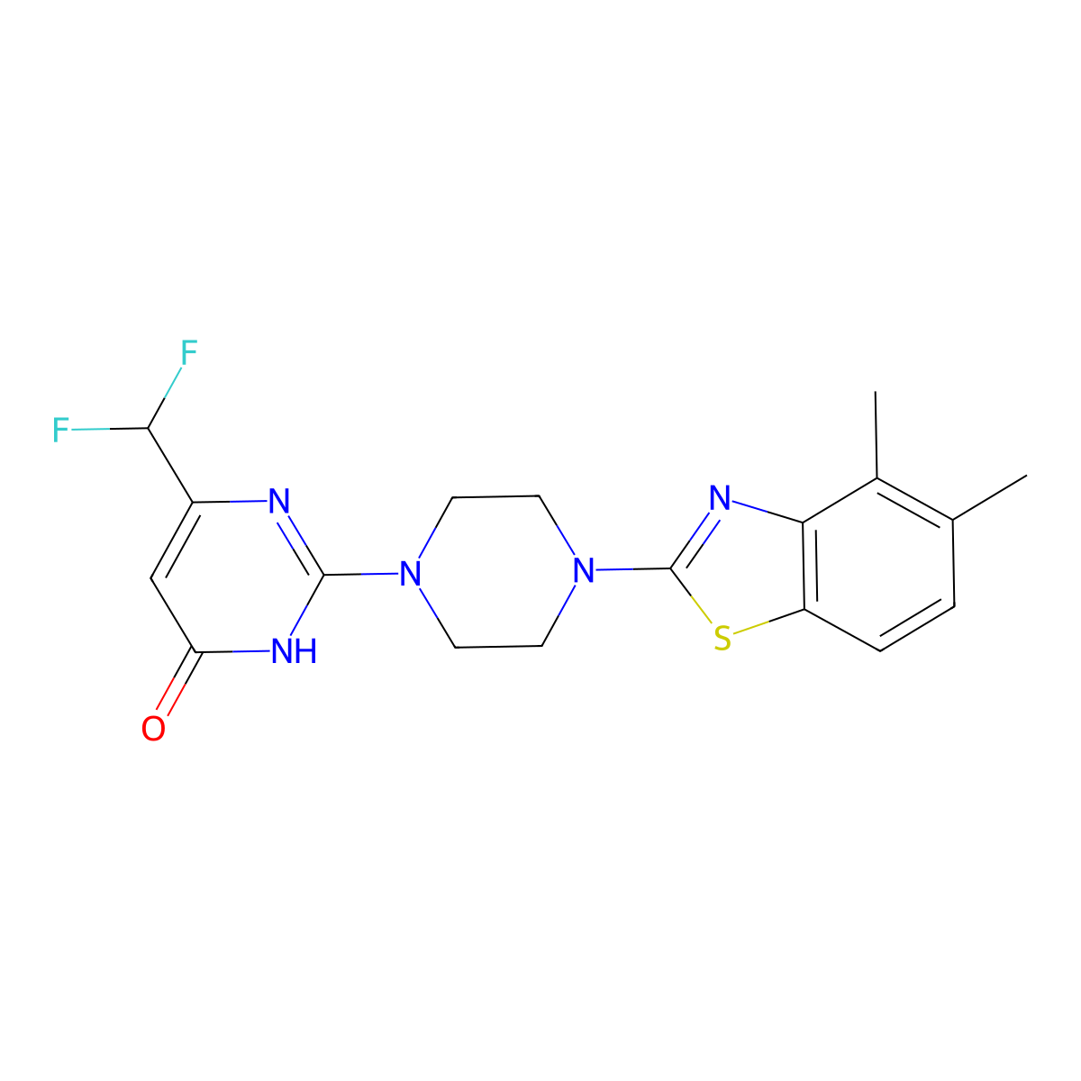 6-(Difluoromethyl)-2-[4-(4,5-dimethyl-1,3-benzothiazol-2-yl)piperazin-1-yl]-3,4-dihydropyrimidin-4-one molecular structure, CAS 2742063-21-2