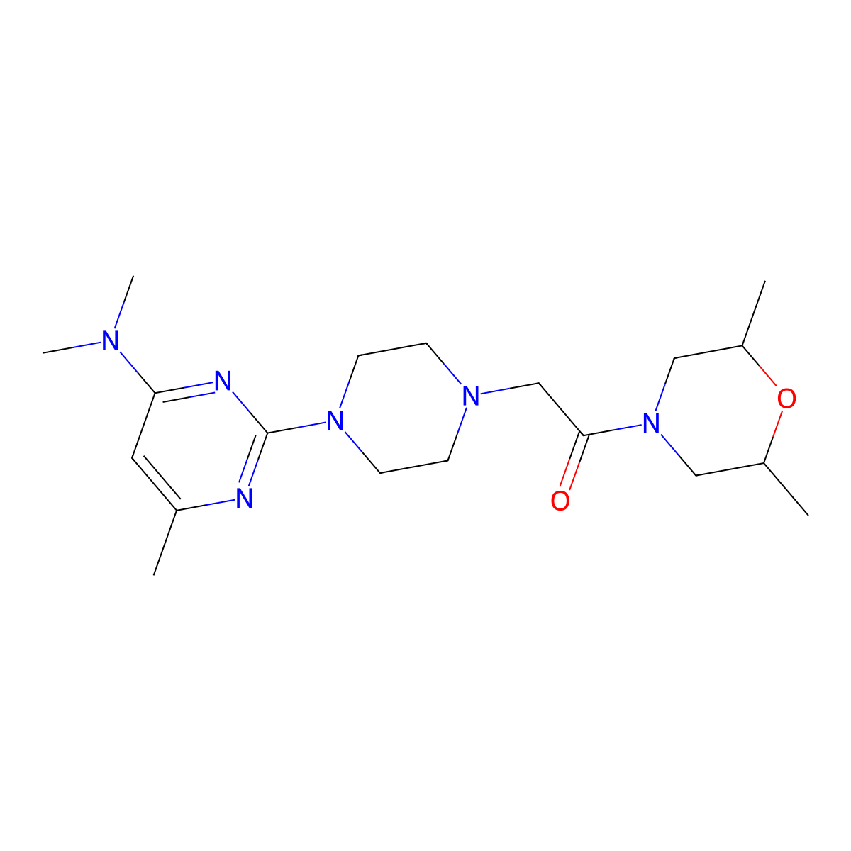 2-{4-[4-(Dimethylamino)-6-methylpyrimidin-2-yl]piperazin-1-yl}-1-(2,6-dimethylmorpholin-4-yl)ethan-1-one molecular structure, CAS 2742063-25-6