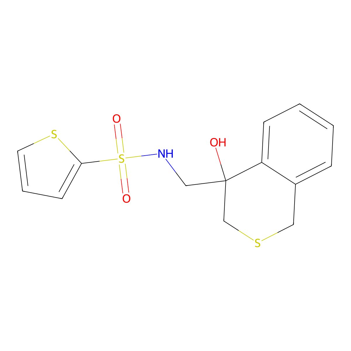 N-[(4-hydroxy-1,3-dihydroisothiochromen-4-yl)methyl]thiophene-2-sulfonamide molecular structure, CAS 2742063-26-7