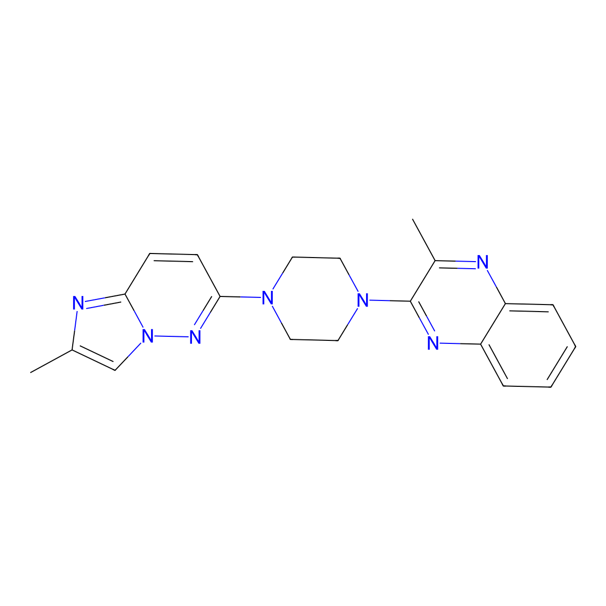 2-Methyl-3-(4-{2-methylimidazo[1,2-b]pyridazin-6-yl}piperazin-1-yl)quinoxaline molecular structure, CAS 2742063-29-0