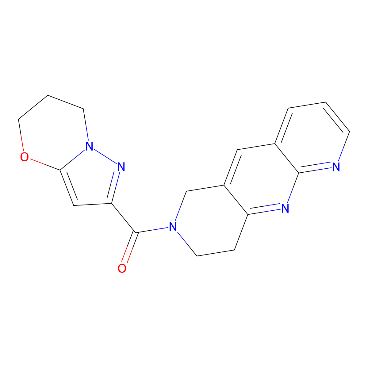 2-{6H,7H,8H,9H-pyrido[2,3-b]1,6-naphthyridine-7-carbonyl}-5H,6H,7H-pyrazolo[3,2-b][1,3]oxazine molecular structure, CAS 2742063-33-6