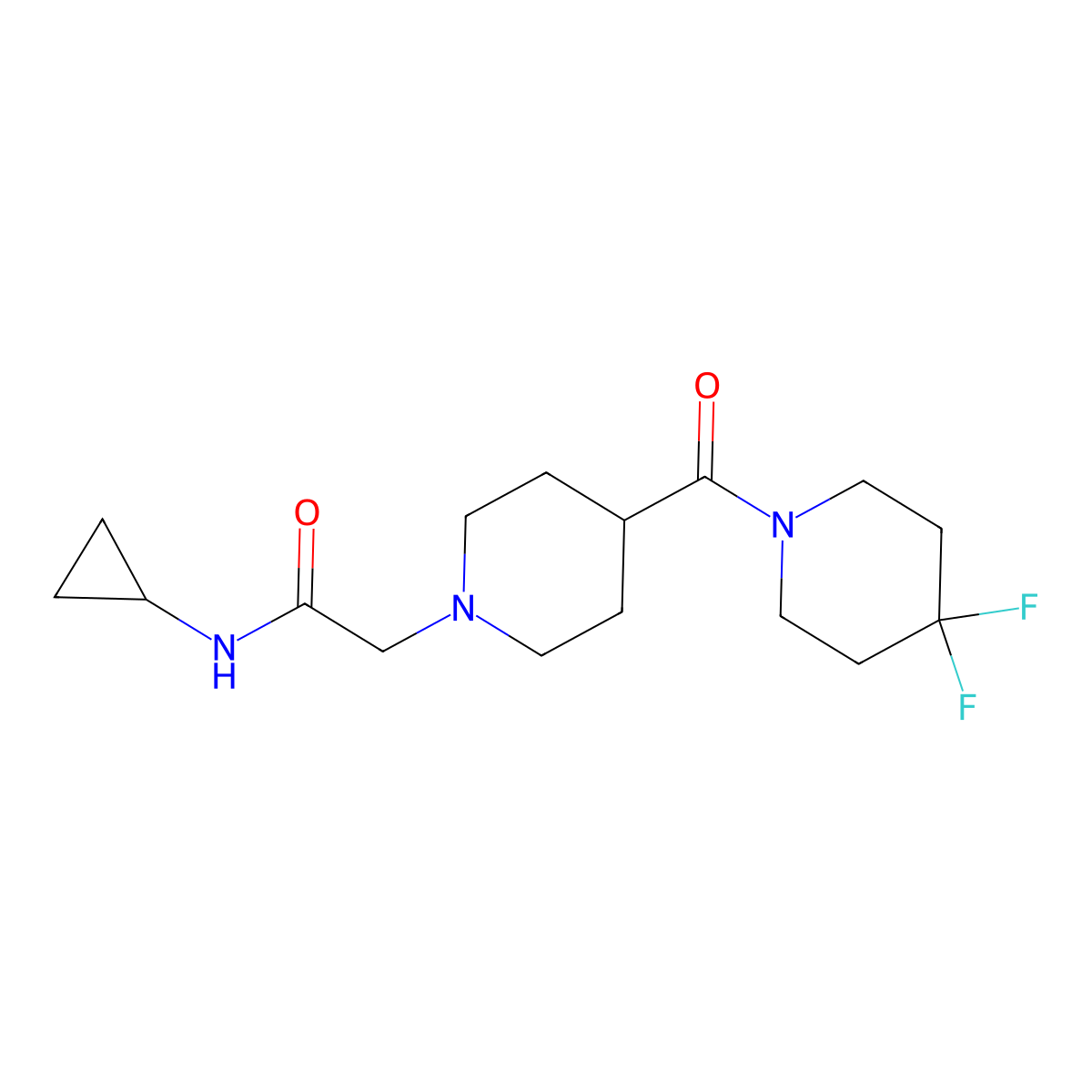 N-cyclopropyl-2-[4-(4,4-difluoropiperidine-1-carbonyl)piperidin-1-yl]acetamide molecular structure, CAS 2742063-35-8