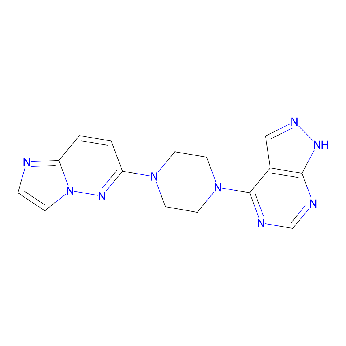 1-{imidazo[1,2-b]pyridazin-6-yl}-4-{1H-pyrazolo[3,4-d]pyrimidin-4-yl}piperazine molecular structure, CAS 2742063-39-2