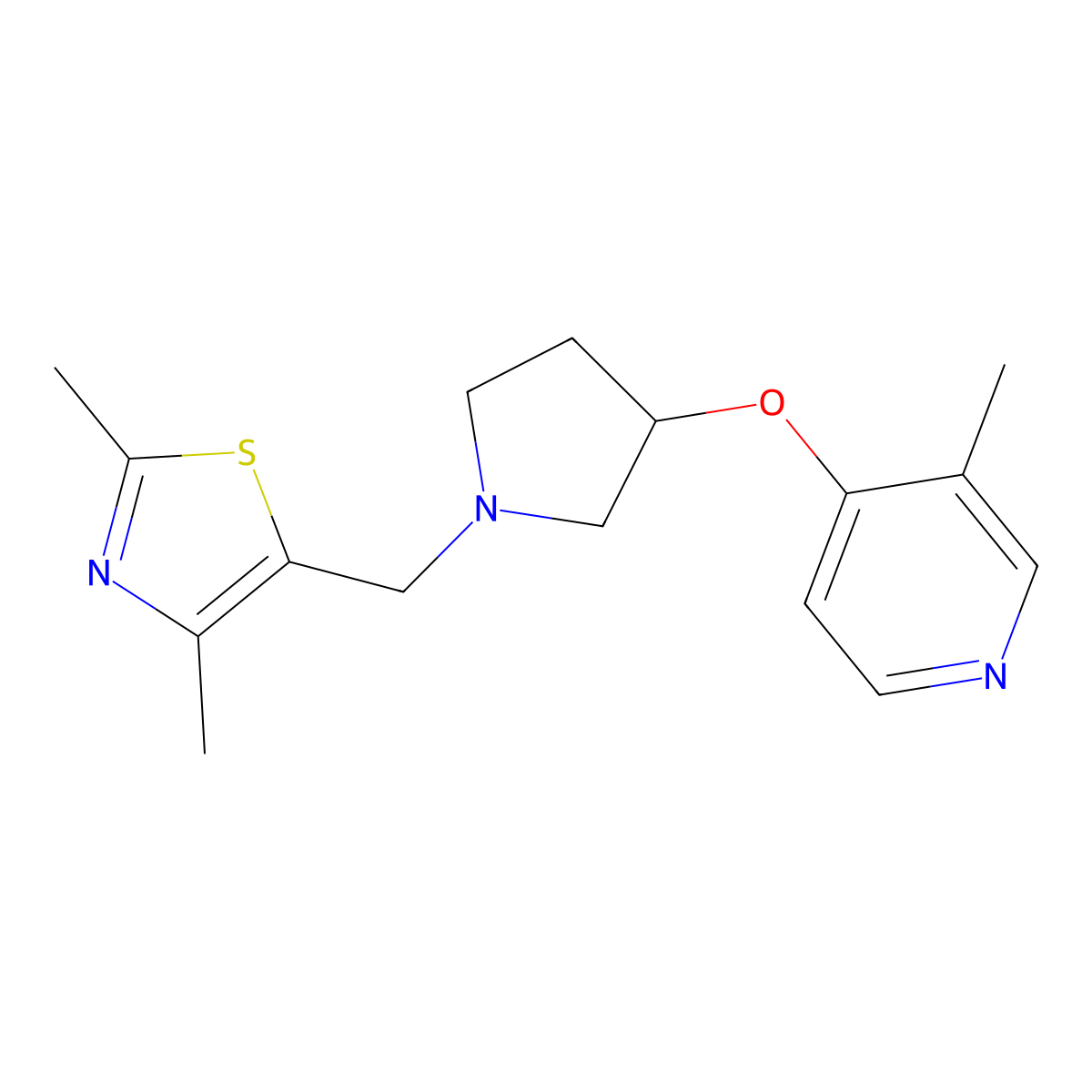 4-({1-[(2,4-Dimethyl-1,3-thiazol-5-yl)methyl]pyrrolidin-3-yl}oxy)-3-methylpyridine molecular structure, CAS 2742063-49-4