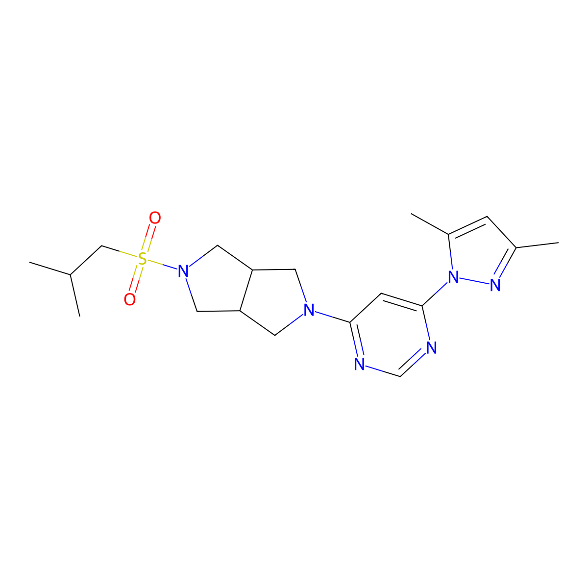 4-(3,5-dimethyl-1H-pyrazol-1-yl)-6-[5-(2-methylpropanesulfonyl)-octahydropyrrolo[3,4-c]pyrrol-2-yl]pyrimidine molecular structure, CAS 2742063-51-8
