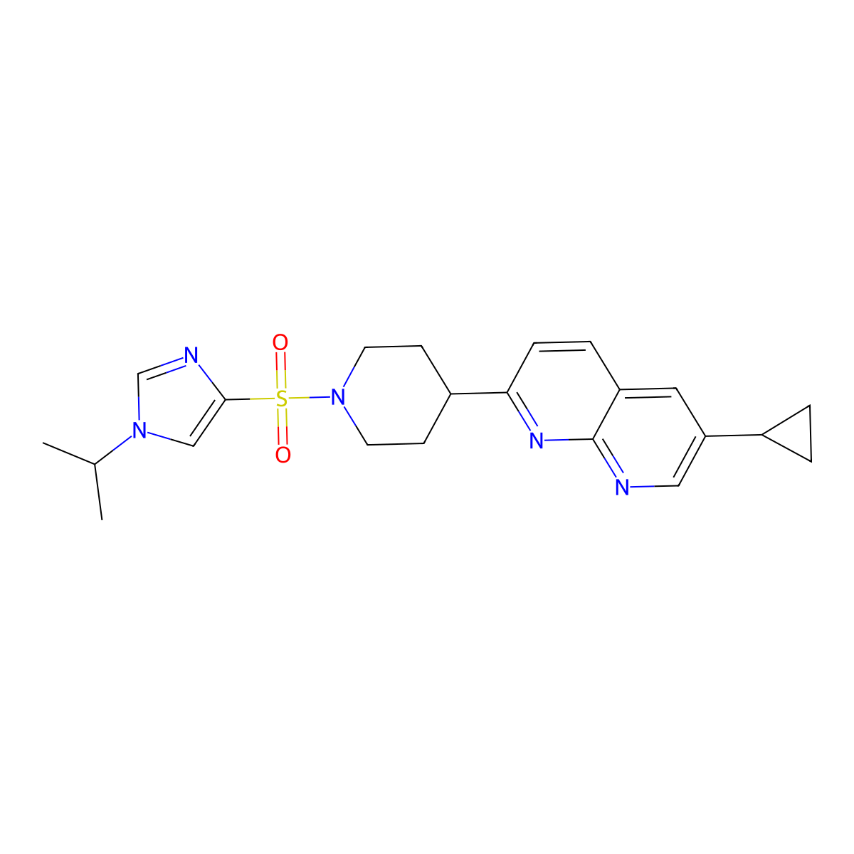 6-cyclopropyl-2-(1-{[1-(propan-2-yl)-1H-imidazol-4-yl]sulfonyl}piperidin-4-yl)-1,8-naphthyridine molecular structure, CAS 2742063-55-2