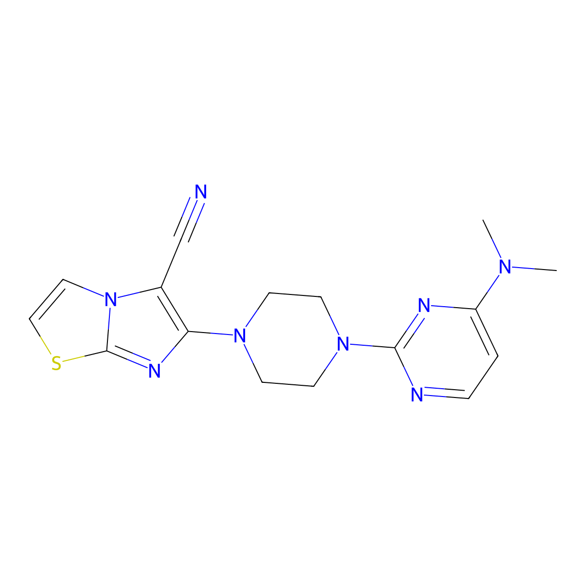 6-{4-[4-(Dimethylamino)pyrimidin-2-yl]piperazin-1-yl}imidazo[2,1-b][1,3]thiazole-5-carbonitrile molecular structure, CAS 2742063-64-3