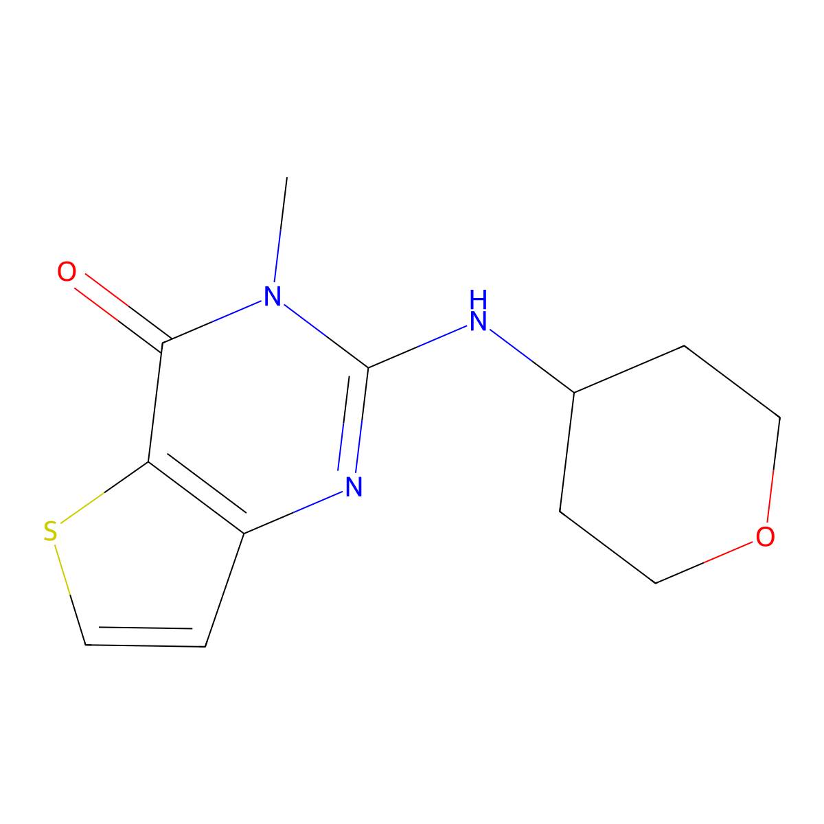 3-Methyl-2-(oxan-4-ylamino)thieno[3,2-d]pyrimidin-4-one molecular structure, CAS 2742063-70-1