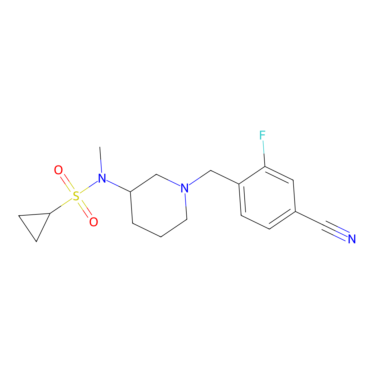 N-{1-[(4-cyano-2-fluorophenyl)methyl]piperidin-3-yl}-N-methylcyclopropanesulfonamide molecular structure, CAS 2742063-76-7