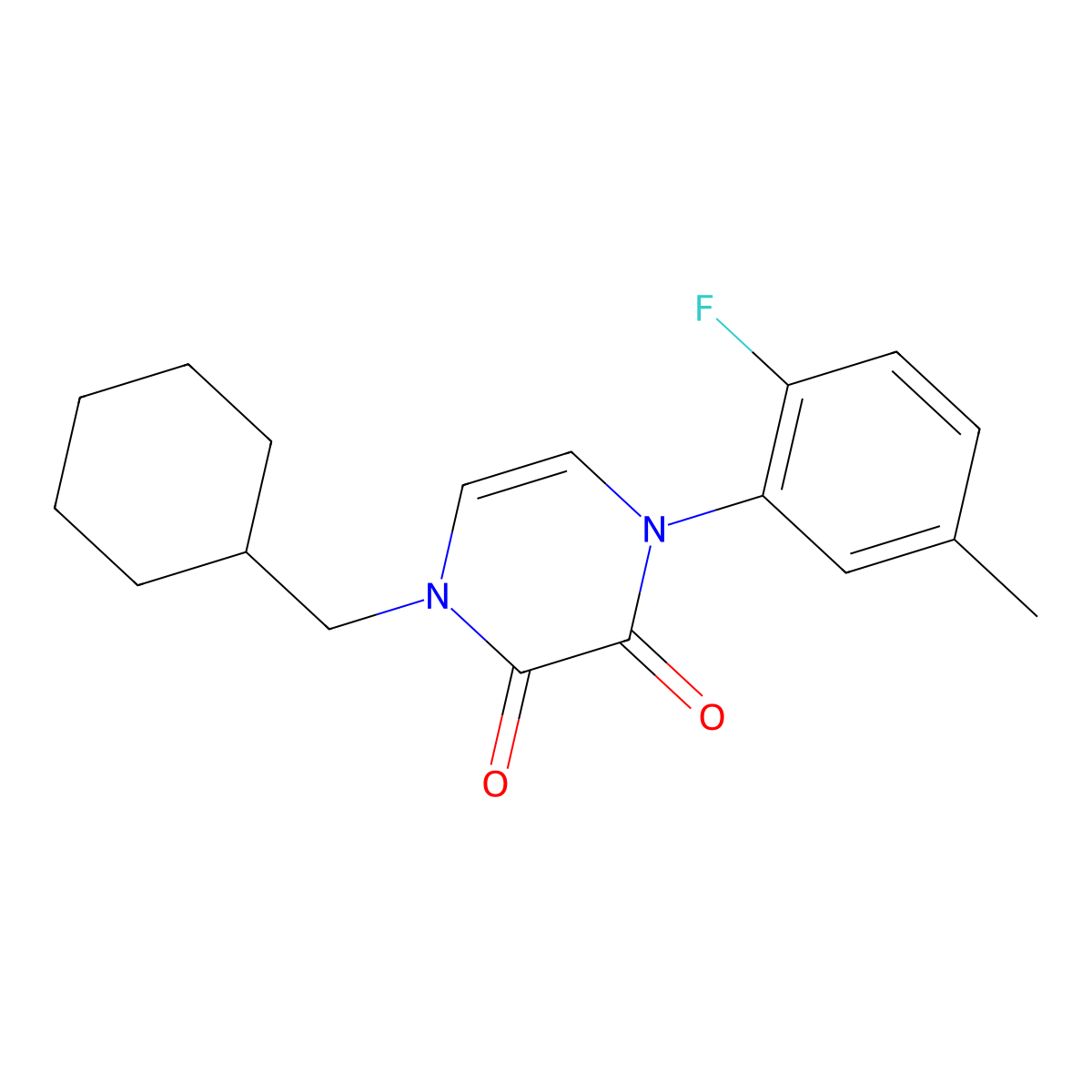 1-(Cyclohexylmethyl)-4-(2-fluoro-5-methylphenyl)-1,2,3,4-tetrahydropyrazine-2,3-dione molecular structure, CAS 2742063-79-0